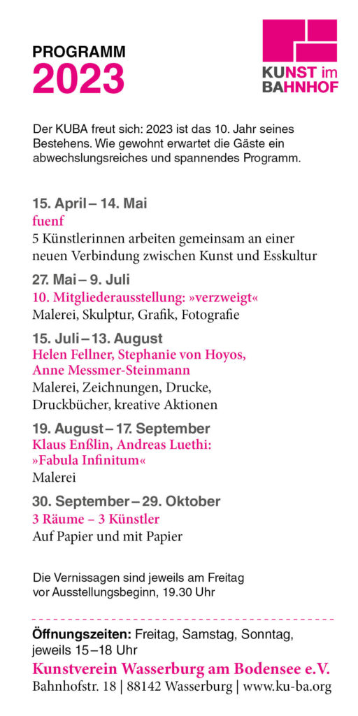 Programm-Flyer 2023 des Kunstvereins Wasserburg